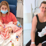 Zwei Schwestern, die innerhalb einer Woche entbunden haben, mit ihren Babys